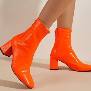 Square Toe Orange Ankle Booties
